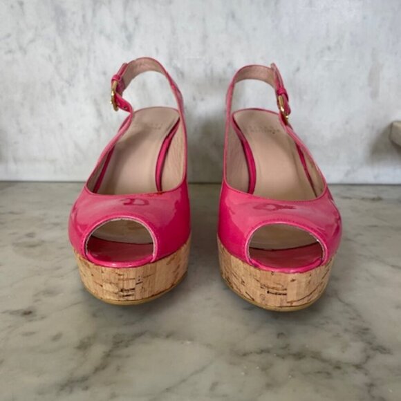 STUART WEITZMAN Jenny Fuchsia Peep Toe Sling Back Cork Wedge 6M - Picture 5 of 17